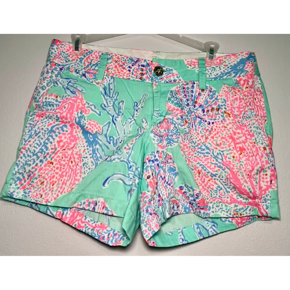 Lilly Pulitzer Callahan Short Women Size 6 Green Pink Excellent Coral Print
